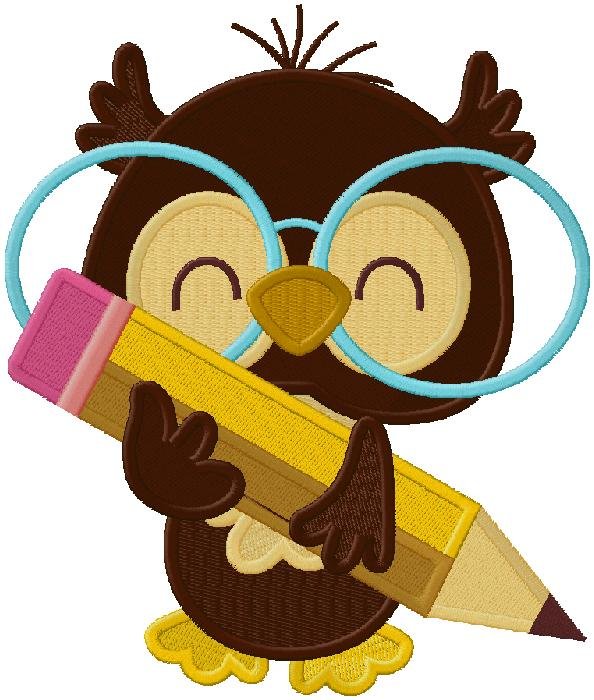 This adorable embroidery design features a cheerful owl wearing oversized glasses while holding a giant pencil, creating a fun and playful school-themed look. The soft stitched textures and bright colors give the character a charming and friendly appearance, making it perfect for children’s clothing, backpacks, classroom decorations, and creative embroidery projects. Its cute academic style adds a touch of joy and imagination to any design.