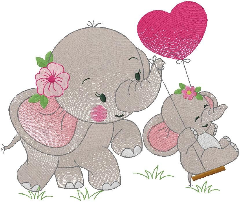 Sweet Elephant Mom & Baby Embroidery Design