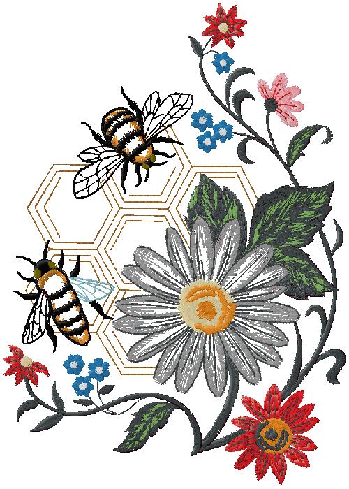 Bee and Wildflower Embroidery Design