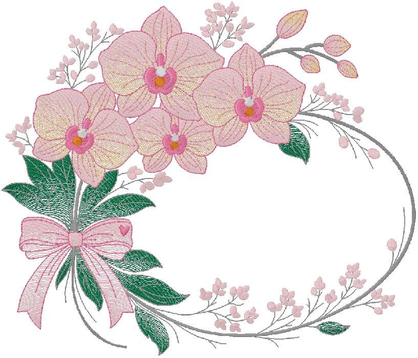 Elegant Pink Orchid Floral Frame Embroidery Design