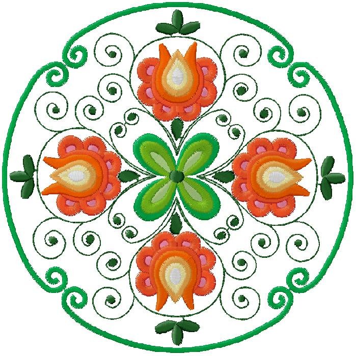 Scandinavian Folk Art Floral Embroidery Design