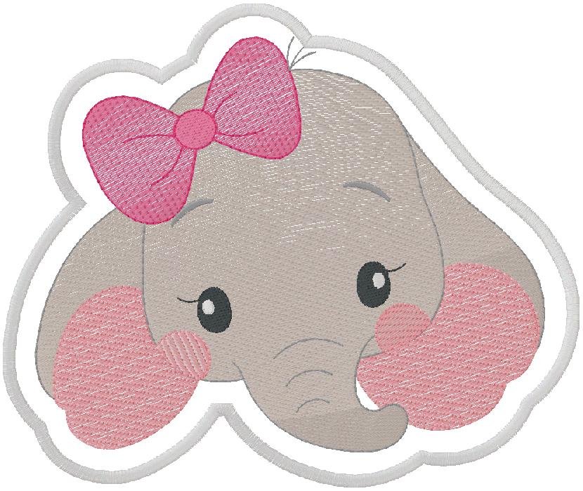 Sweet Pink Bow Elephant Embroidery Design