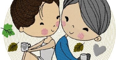 Boy and girl. Love embroidery design