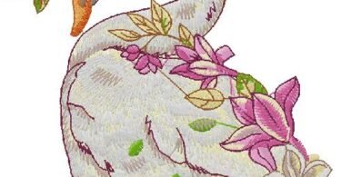 cute Swan with flowers embroidery design