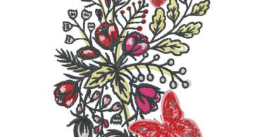flowers with butterflies embroidery design