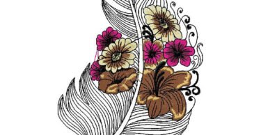 Feather with flowers embroidery design