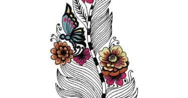 Feather with flowers embroidery design