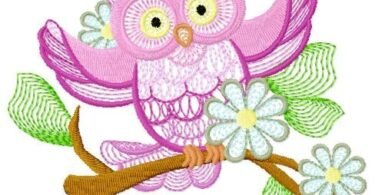Owl with flowers embroidery design