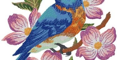 bird with flowers embroidery design