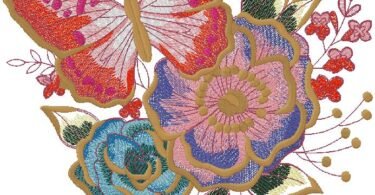 butterfly with flowers embroidery design