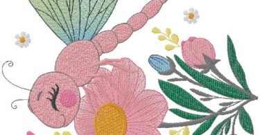 butterfly with flowers embroidery design