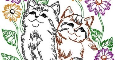 cats with flowers embroidery design