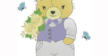 cute Bear with flowers embroidery design