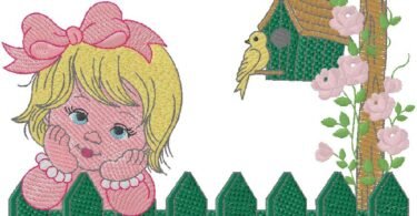 cute Girl with Bird Embroidery Design