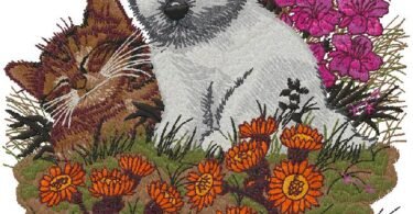 cute puppy with cat embroidery design