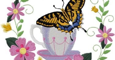 floral with butterfly embroidery design