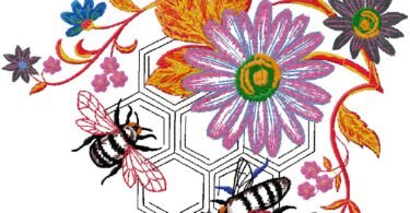 flowers with Bees embroidery design