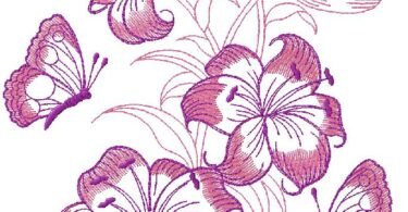 flowers with butterflies embroidery design