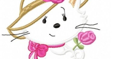 Cat Girl with Hat and Flower embroidery design