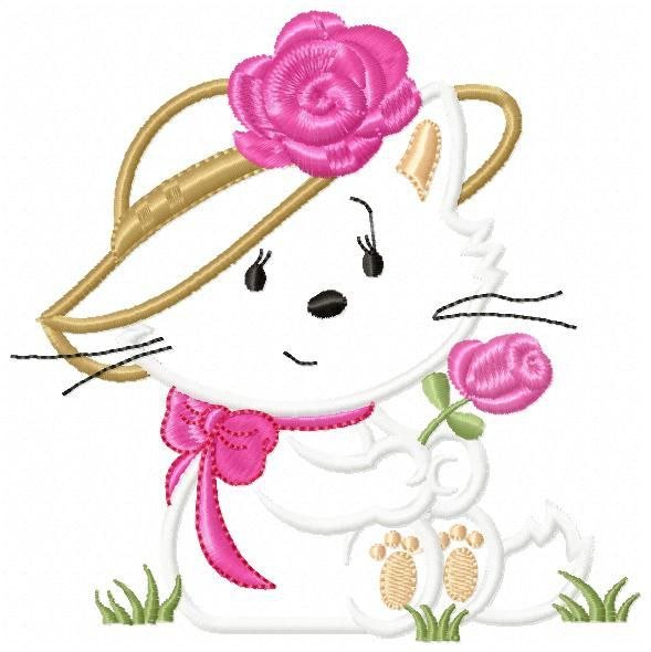 Cat Girl with Hat and Flower embroidery design
