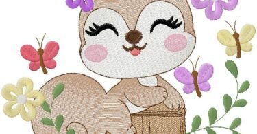 Squirrel Floral Embroidery Design