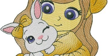 cute Girl with Bunny embroidery design