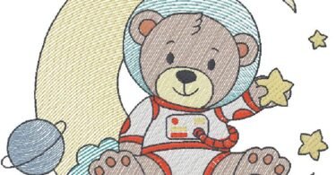 cute Teddy on moon embroidery design