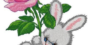 cute bunny with flower Embroidery design