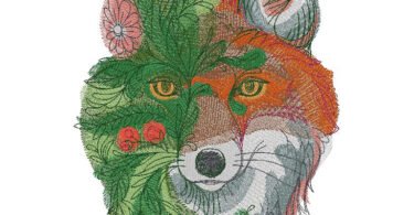 floral fox embroidery design