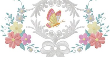 flowers with butterfly embroidery design