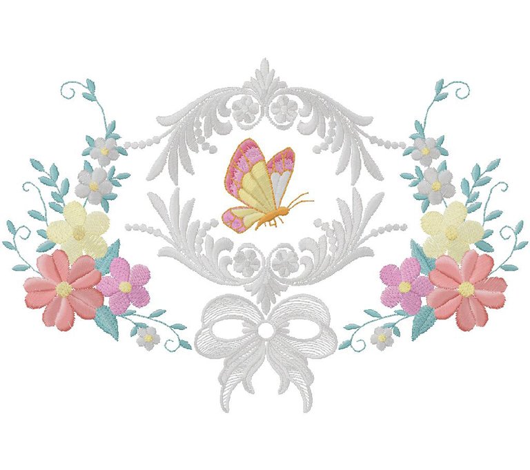 flowers with butterfly embroidery design