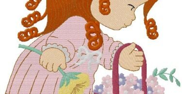girl with Basket of flowers Embroidery Design