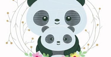 Cute Mom panda and Baby embroidery design for free download
