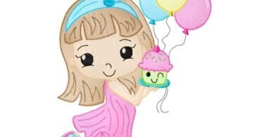 Girl with Ballons machine embroidery design