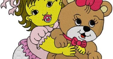 Girl with Teddy Bear machine embroidery design