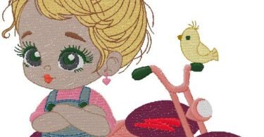 Girl with bike embroidery design