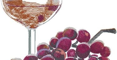 Glass of wine embroidery design