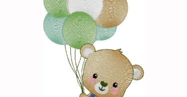 Teddy Bear Boy with Balloons - Machine Embroidery Design