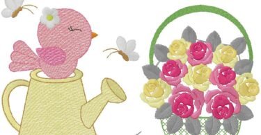 bird with flowrs Embroidery Design