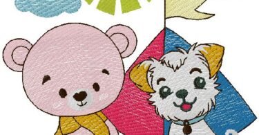 cute Bear with puppy embroidery design