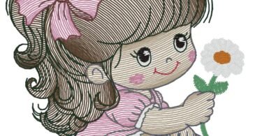 cute Girl with flower embroidery design