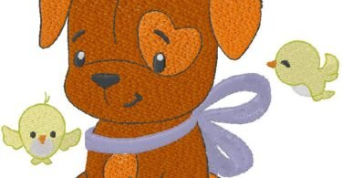 cute dog with Birds - Machine Embroidery Design