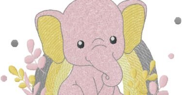 Cute Elephant with embroidery design