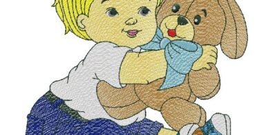 Cute baby with Dog embroidery design