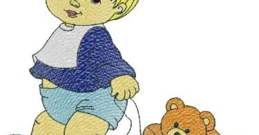 Cute baby with toy embroidery design
