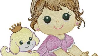 cute baby with puppy Embroidery Designs