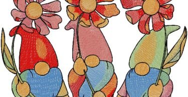 Gnomes With Flower Embroidery Designs