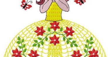cute Girl with floral dress embroidery design