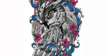 Owl with flowers Embroidery Design