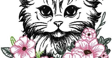floral cat machine Embroidery Design